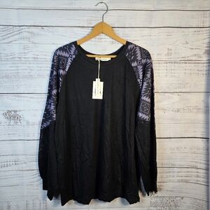 Southern Grace Aztec Lace Puff Sleeve NWT Black Blouse Sizes S TO 2XL